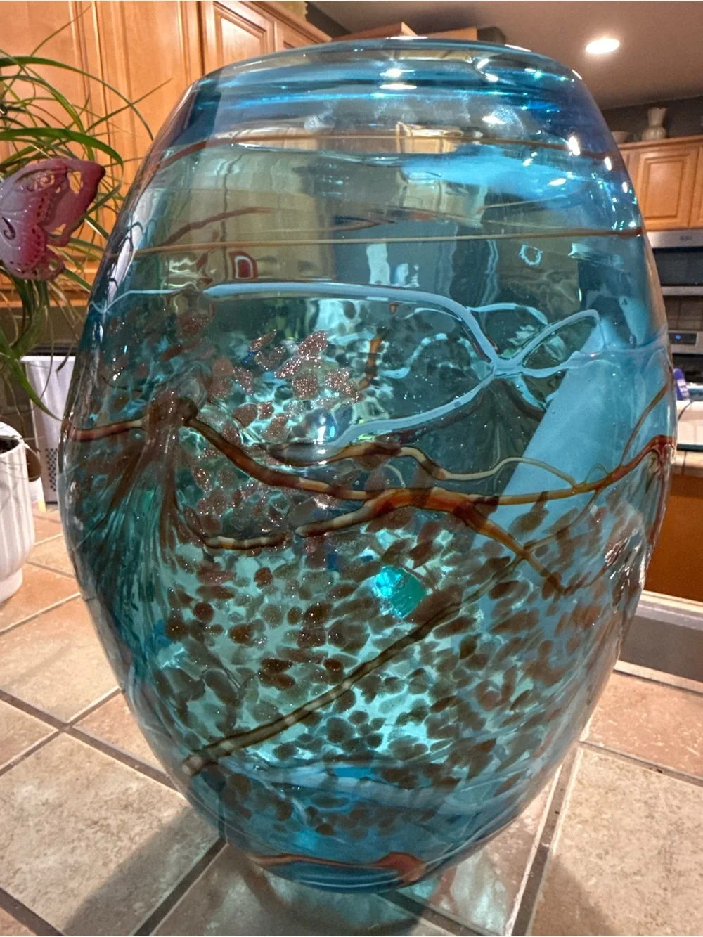 Viz Glass Color Mosaic Large Hand Blown Blue Turquoise Amber White
